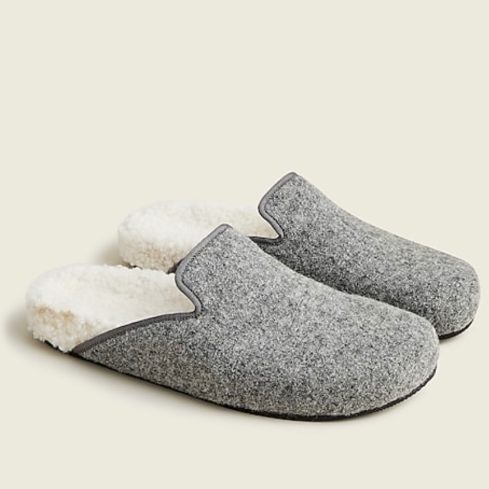 J Crew Sherpa Lined Mules Clogs Women's Heather Ash NEW